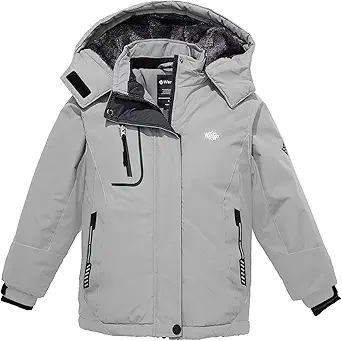 Wantdo Girl's Waterproof Ski Jacket Hooded Fleece Winter Snow Coat Windproof Raincoats Lightweight Outwear