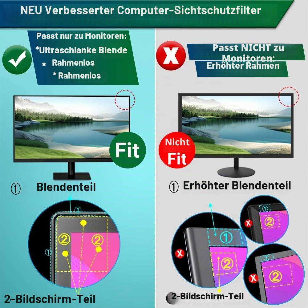 STARY Blickschutzfolie für 27" 16:9 Ultra-Slim Bezel Monitor Selbstklebend