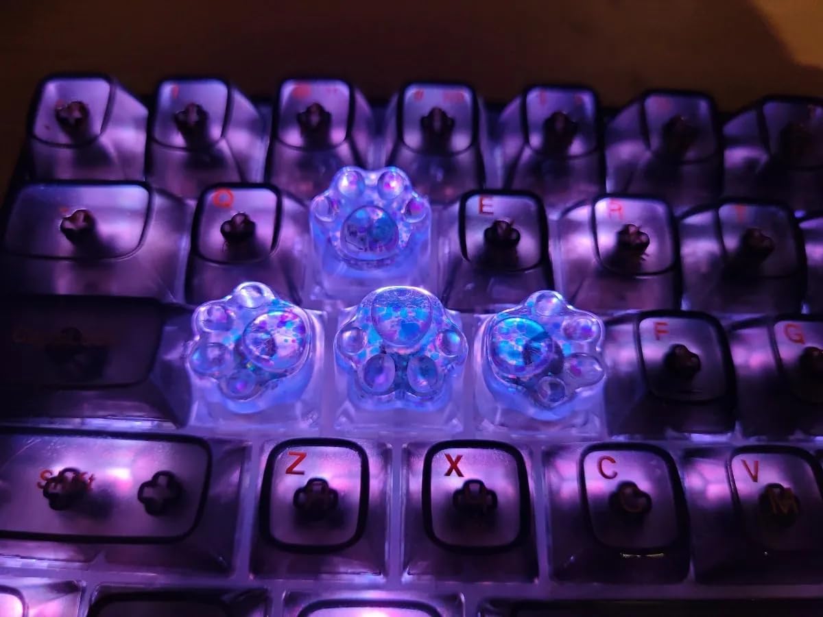 4 Keys Cat Claw Keycaps Transparent Backlight Resin ESC Keycap Replacement for Cherry MX Switch Mechanical Keyboard DIY Decoration