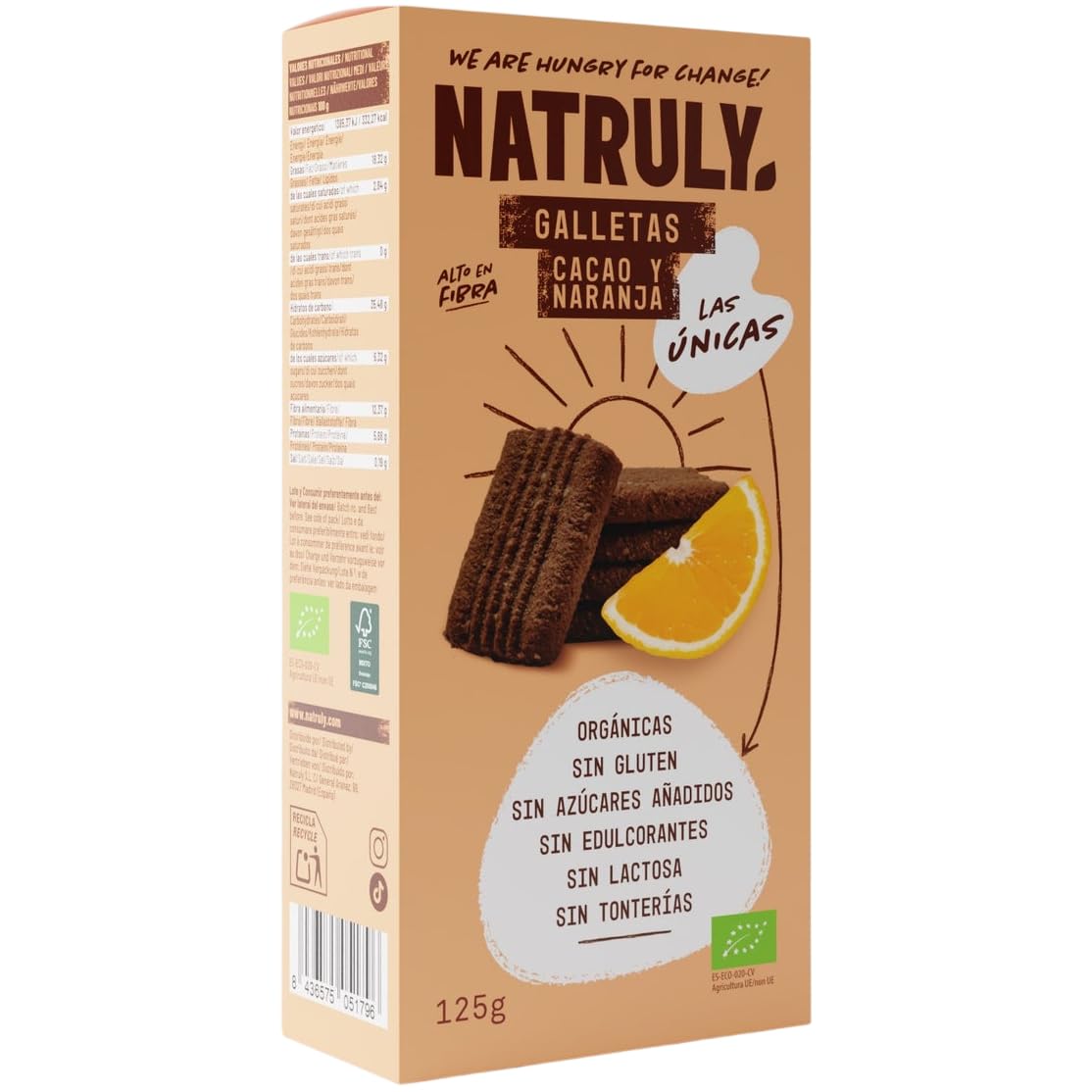 Pack 3 Galletas Natruly Bio 125 g (375 g) | Cacao, Cacao y Naranja y Canela | Ecológicas, veganas y sin gluten | Sin azúcares añadidos ni edulcorantes