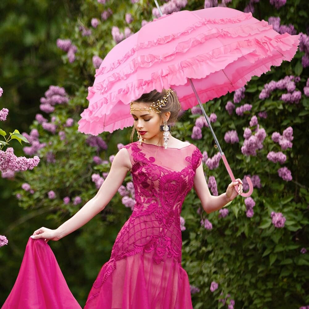 Asudaro Vintage Spitze Sonnenschirm Gothic Lolita Regenschirm Long Handle Bride Umbrella Sonnenschirm für Frauen Mädchen Sonnenschirme mit Spitze Dekoration