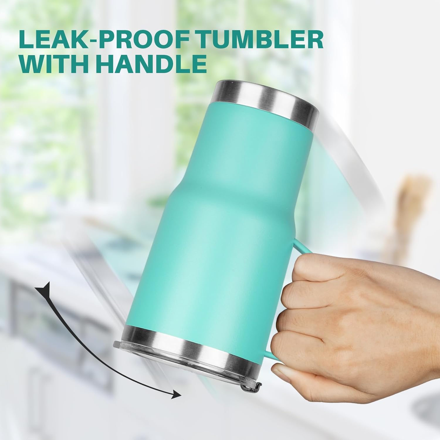 20 oz Tumbler with Handle, Stainless Steel Insulated Tumbler with Lid and Straw, Double Wall Vacuum Coffee Mug Tumbler, Insulated Coffee Thermal Cup for Cold and Hot (Mint Green) - Image 5