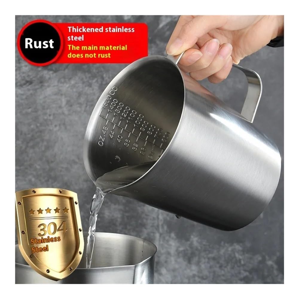 Taza medidora grande de acero inoxidable de 2000 ml, jarra de espuma de leche, jarra para café con leche, máquina de café, arte y café (1000 ml)