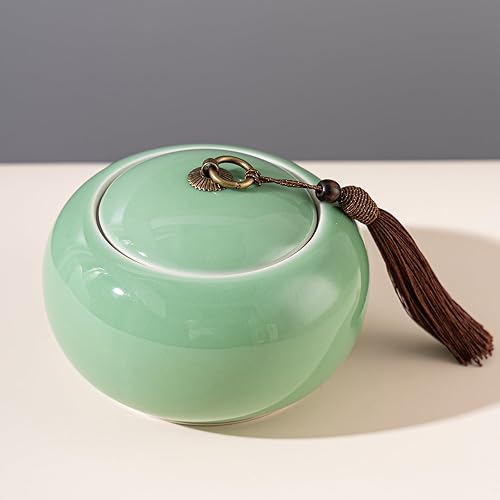 Miniatura 2 de Longquan Celadon - Tarro de almacenamiento de té suelto, recipiente hermético de porcelana verde de 20 onzas líquidas, recipiente hermético de