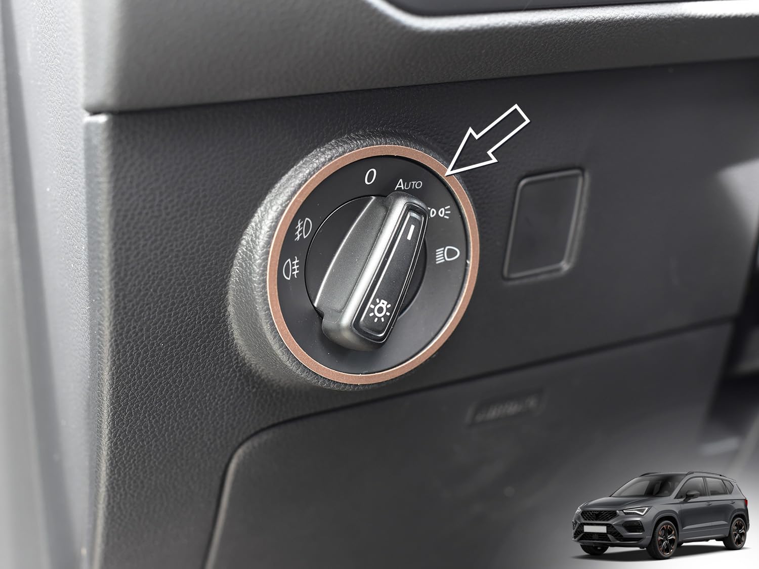 Stalowa osłona na Cupra.Ateca | Kolor w stylu COPPER - Wystrój pierścienia przełączników | 1 szt. nierdzewny 4Drive DSG V VZ Tribe Limited Edition Ateca akcesoria tuningowe
