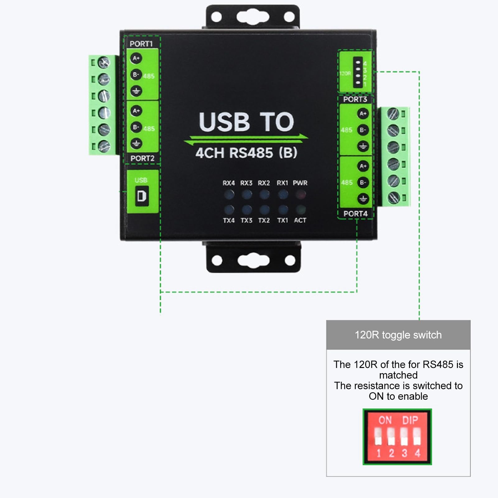 Bewinner Convertidor USB a RS485, Adaptador Aislado de Grado Industrial de 4 Canales para OS X, 11 10 8.1 8 7