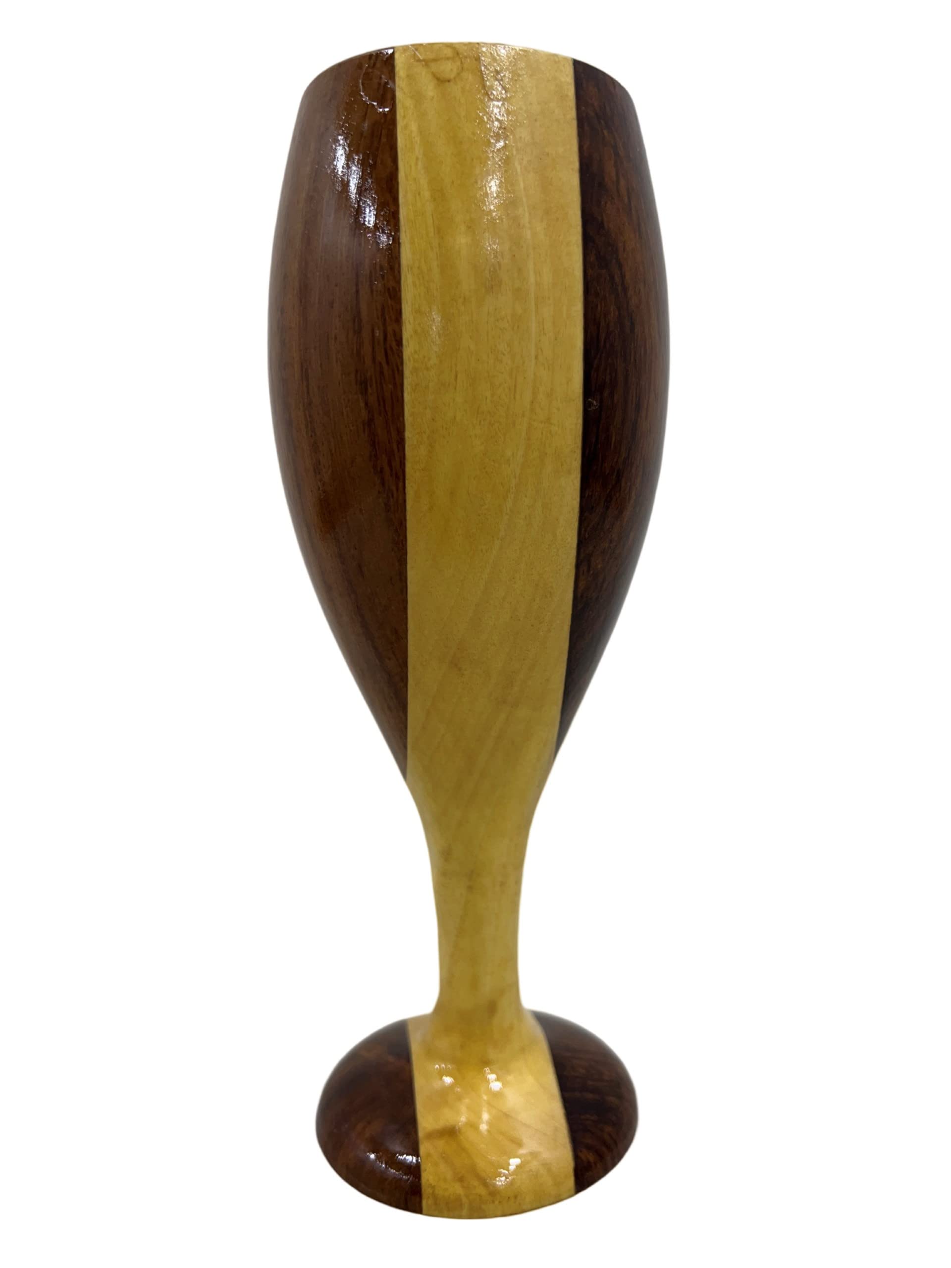 Handmade Wooden Goblet – Mango and Teak Wood Wine Glass, Light and Dark Brown, Unique Drinking Vessel