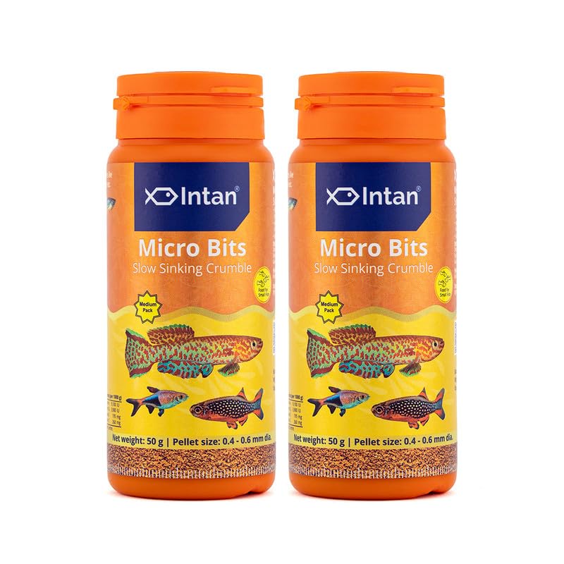Aquatic Intan Micro Bits Slow Sinking Crumble Fish Food | Crumble for Killifish, Tetras, Rasboras, Danios Fish | Medium Pack 50 Gm Each, Pellet Size 0.4 to 0.6 mm Dia, Pack of 2 (B0CW6B4TXB) Amazon Price History, Amazon Price Tracker