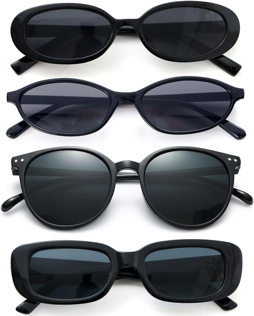 Dwenarry 4Pack Colorful Party Sunglasses Bulk Retro Small Rectangle Shades Set Women Vintage Square Sun Glasses