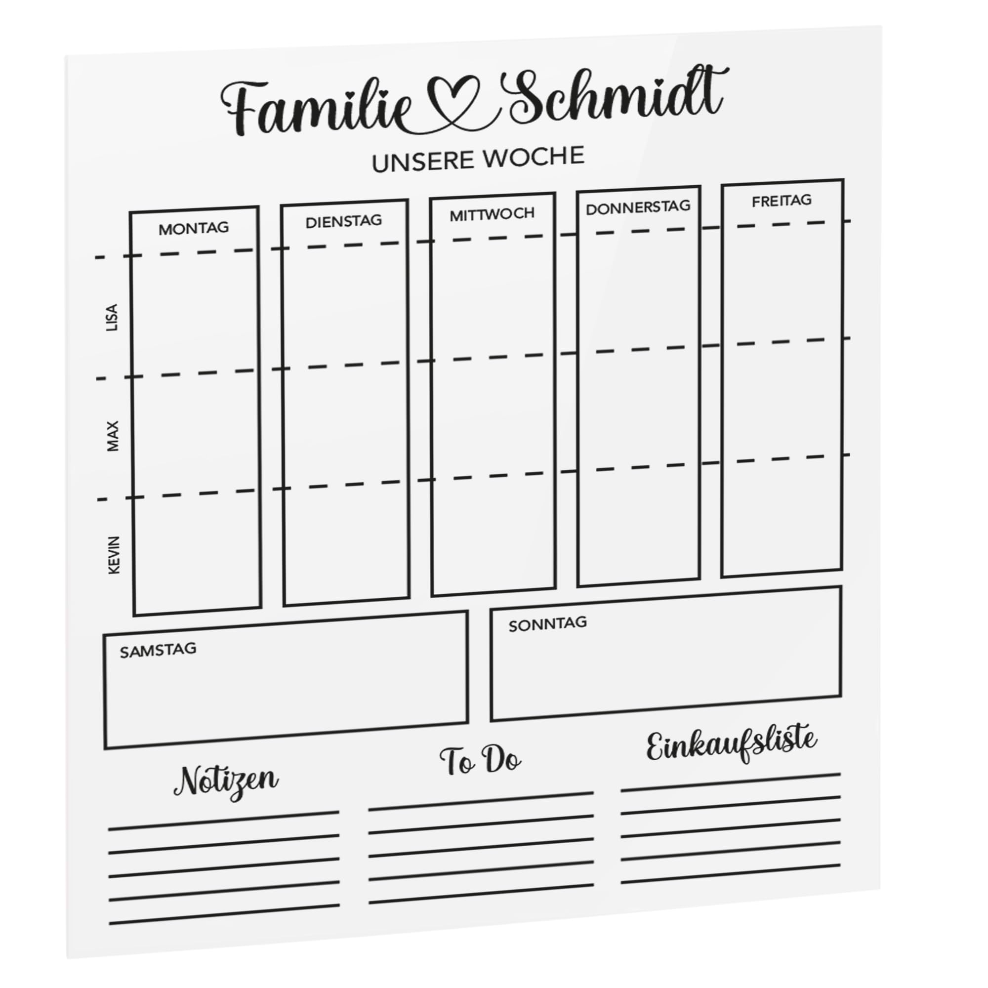SmagMedia24 Family Time - Familien-Wochenplaner - Individuell gestaltbarer Kalender auf Acrylglas (40x30cm Hochkant)