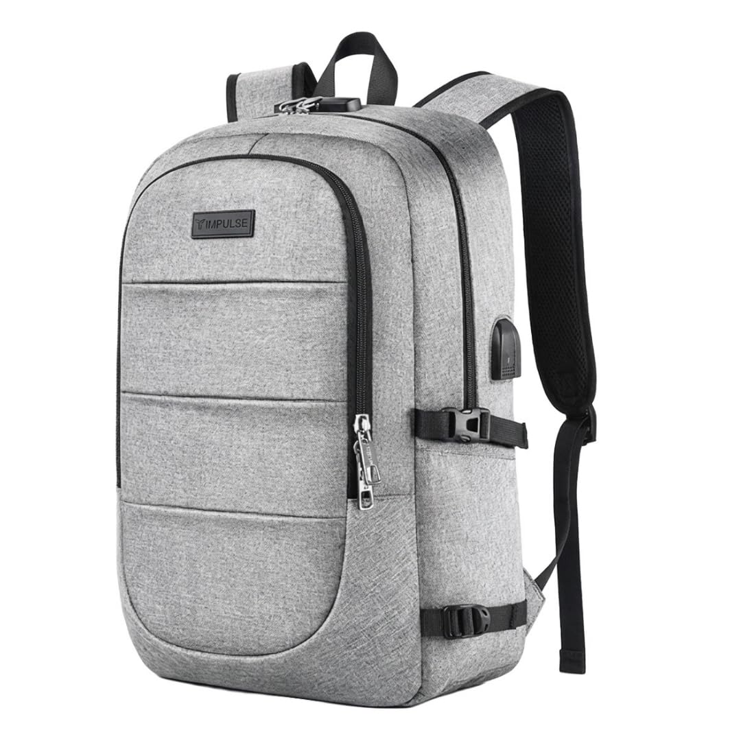 impulse Hustle Grey 40L Water-Resistant Laptop Backpack with USB Port & Number Lock, 3 Compartments, Fits 16" Laptop, Ideal for Office, School, College & Travel, Unisex Business Bag-picture-52