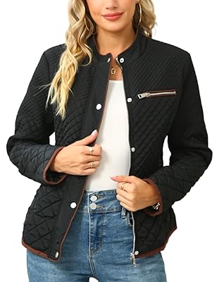 Bellivera Women's Stand Collar Lightweight Quilted Puffer Jacket Padded Zip Coat for Spring and Winter