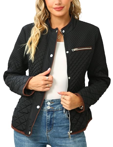 Bellivera Women's Stand Collar Lightweight Quilted Puffer Jacket Padded Zip Coat for Spring and Winter