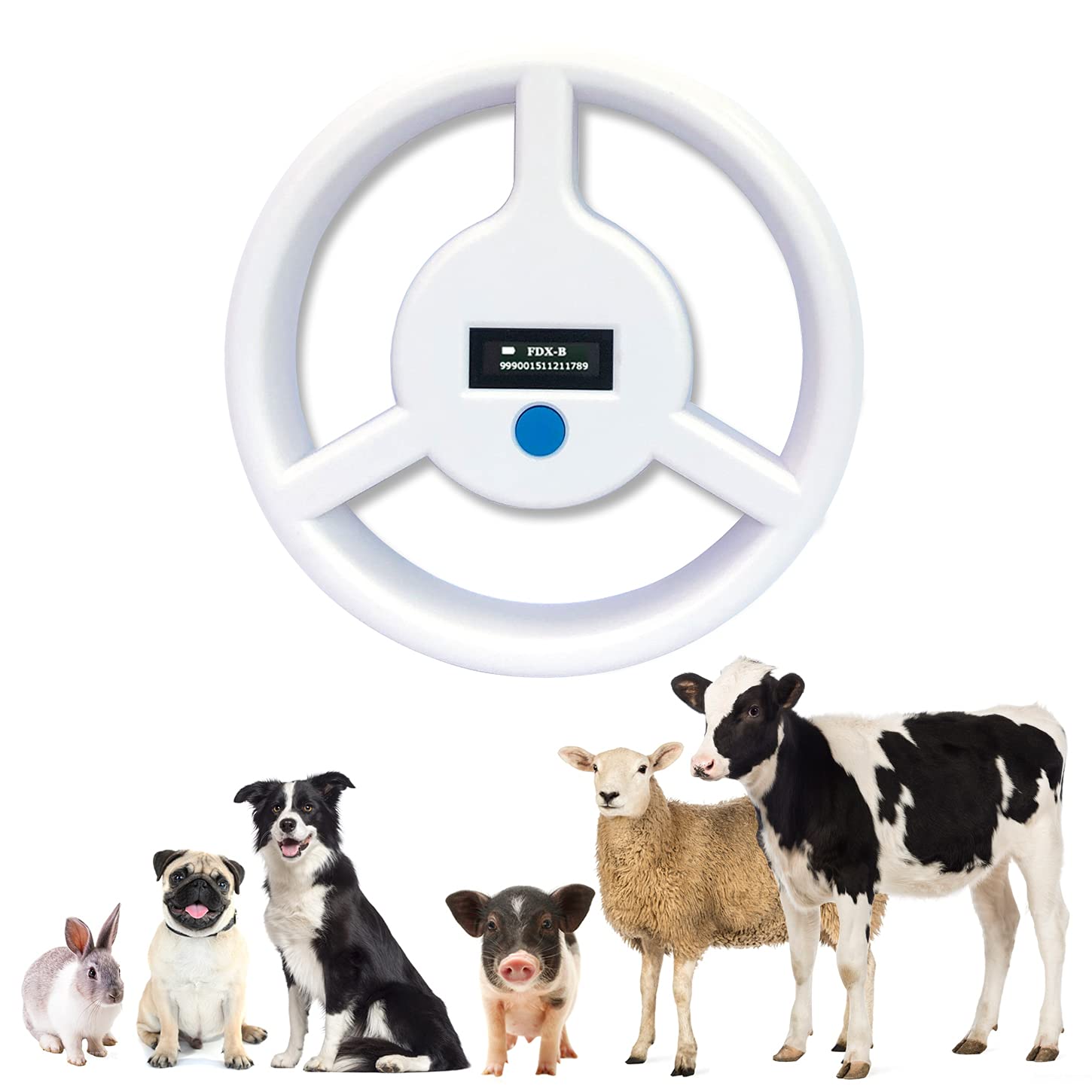 Pet gifts Microchip Reader Scanner, RFID EMID Animal Handheld Reader Pet ID Scanner Rechargeable Animal Chip Scanner Pet Tag Scanner FDX-B(ISO 11784/11785), White, 5*1.1inch