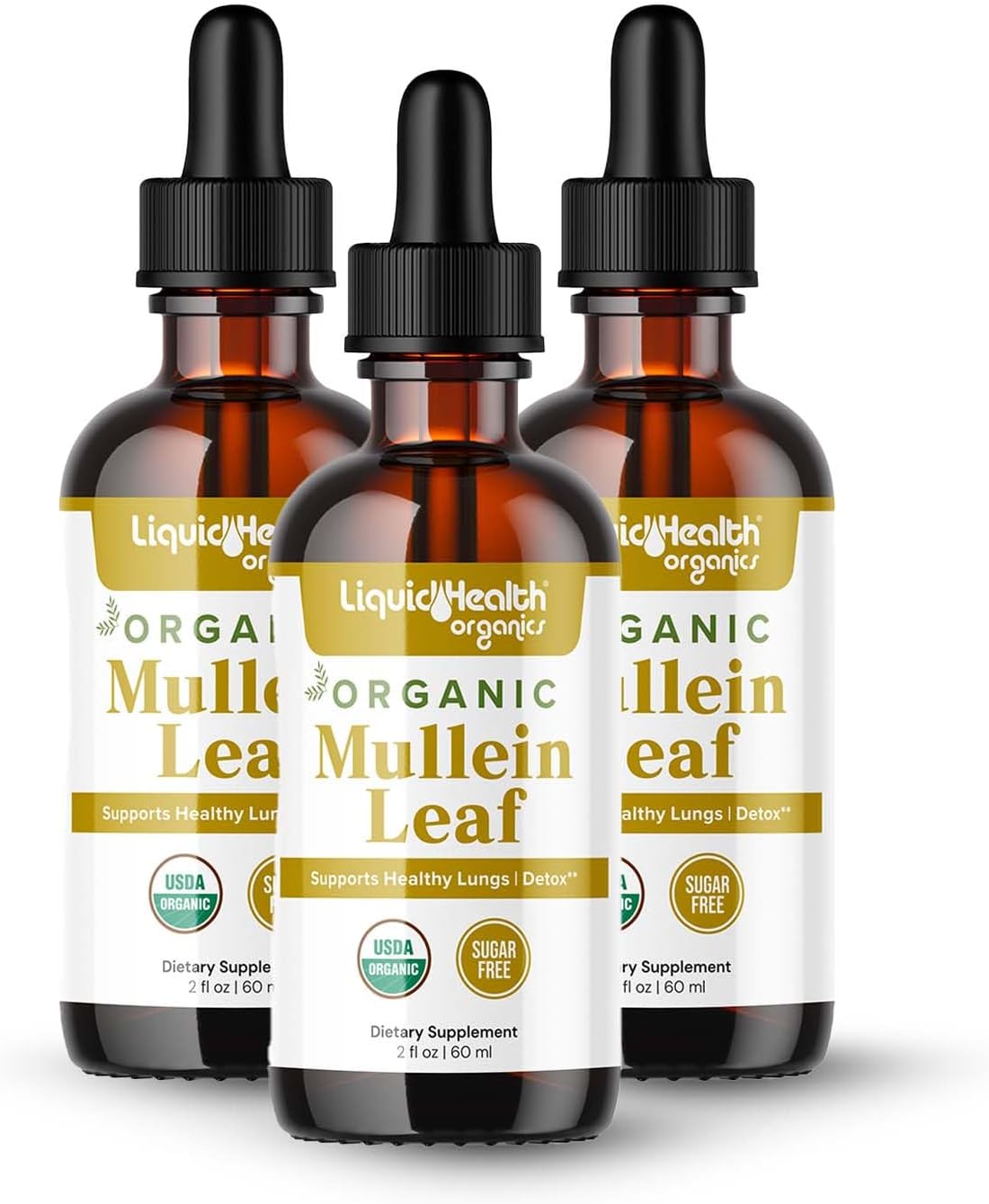 LIQUIDHEALTH USDA Organic Mullein Leaf Extract Drops for Lungs - Herbal Cleansing Drops for Smokers, Immune Support, Respiratory Health - 1000mg, Sugar-Free, Vegan, Made in USA (3 Pack)