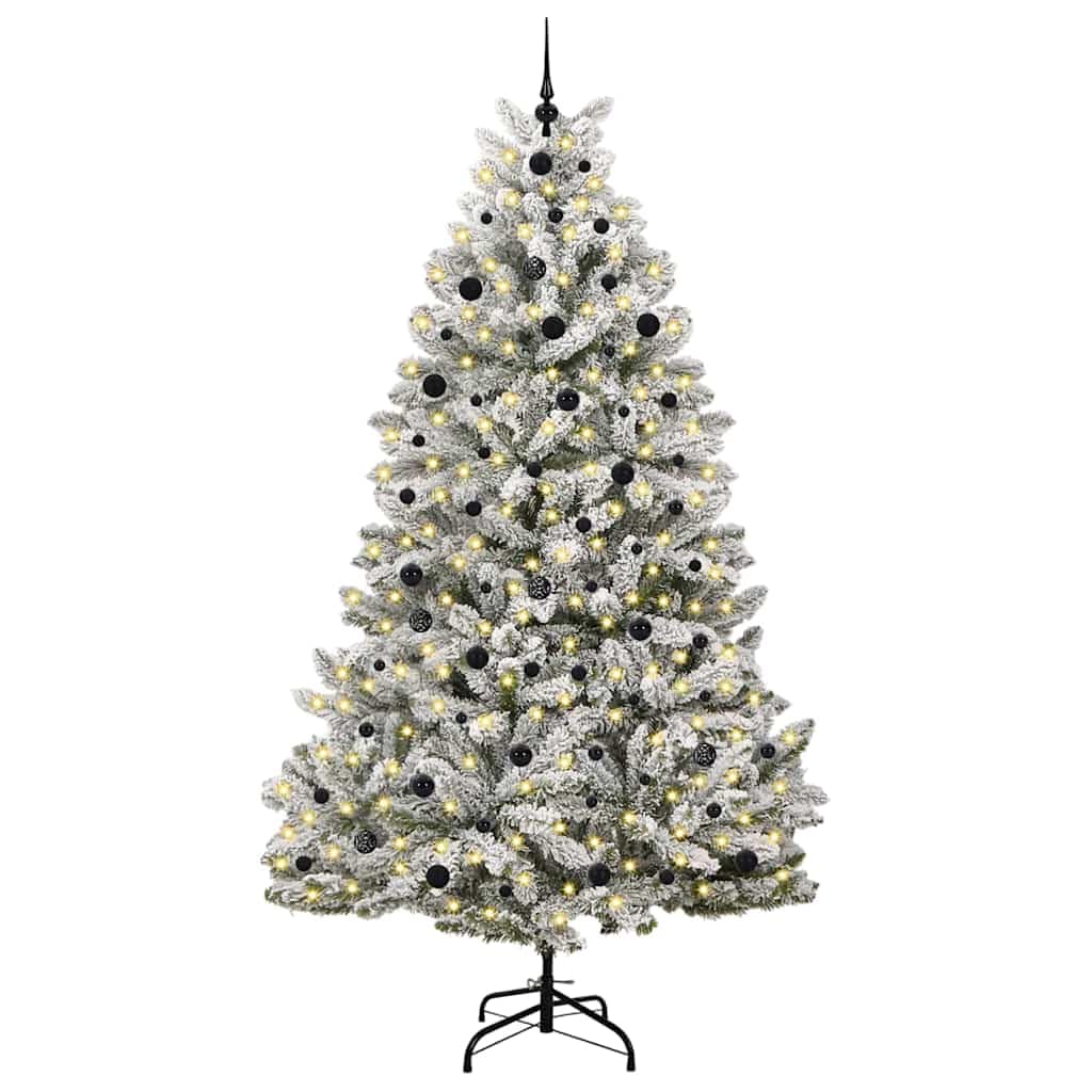 Sztuczna choinka, zielona, biała, 240 cm, PCW, metalowe 1680 sztuk, ciepłe, białe diody LED, do użytku wewnątrz i na zewnątrz, zestaw bombek choinkowych, nowoczesna dekoracja