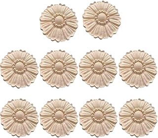 10-Packs Wood Carved Onlays Appliques Unpainted Wood Rosettes Fancy Carving Furniture Decals for Door Wall Fireplace Mirror Stairs Cabinet Dresser Cupboard Bed Wardrobe DIY Decor 6cm/2.36" (#2)