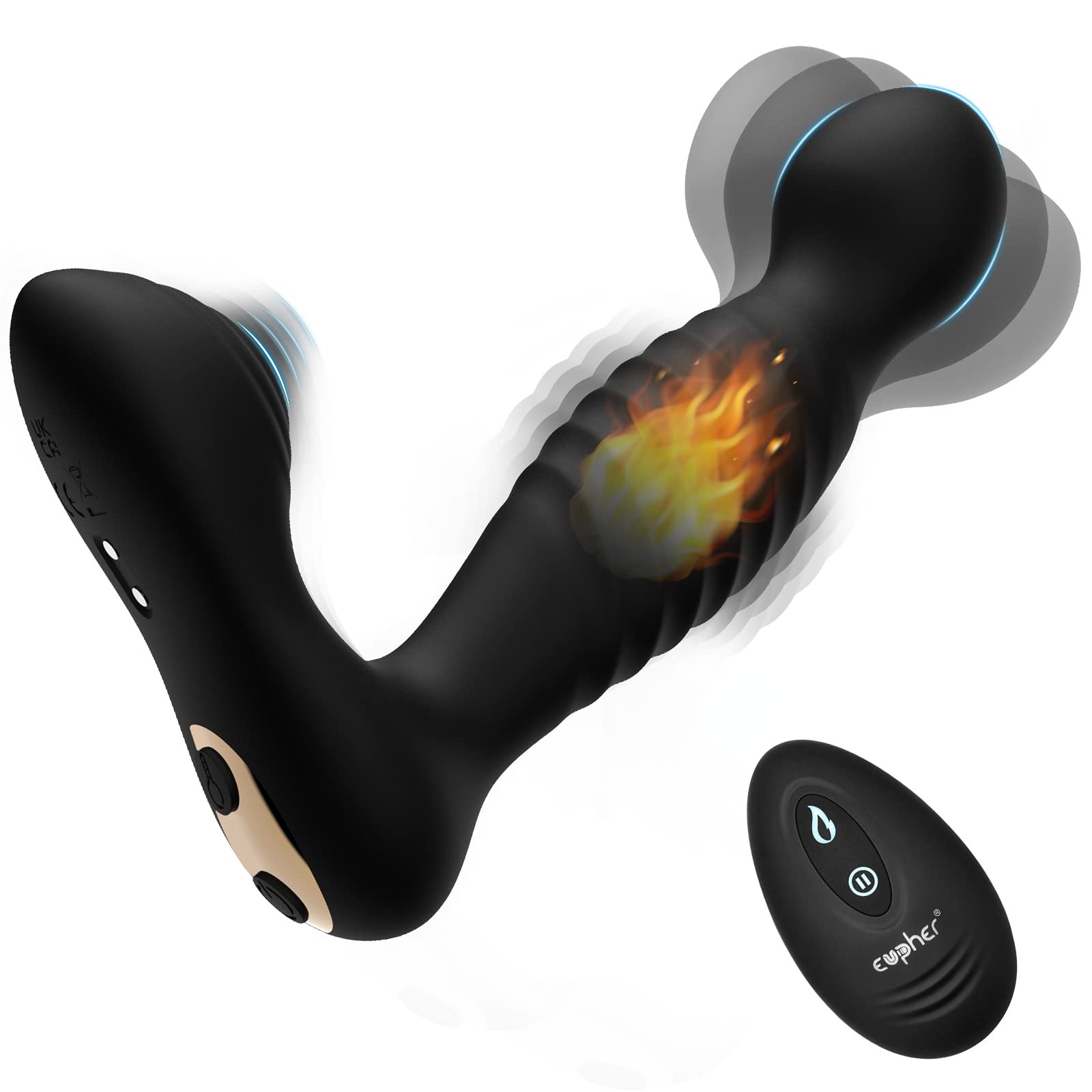 Eupher Wiggle Motion Prostate Massager Anal Vibrator, Male 45℃ Heating Anal Butt Plug with 10 Thump Tapping & Vibrations, Remote Control Vibrating P spot Stimulator Adult Sex Toys for Hands Free Play