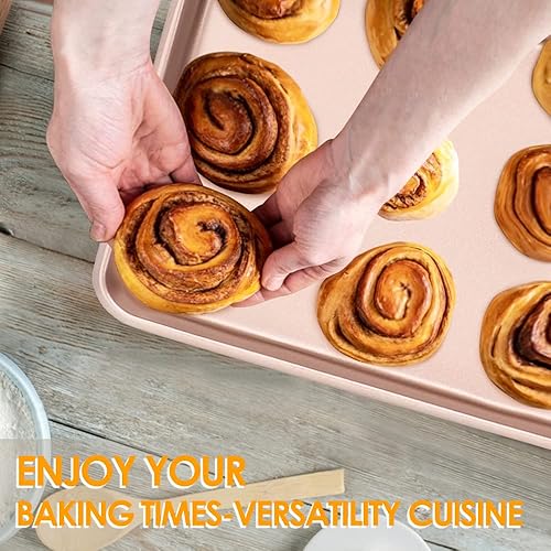 Miniatura 5 de Juego de 2 bandejas para hornear de 11 x 9 pulgadas, juego de 2 sartenes antiadherentes para horno, acero al carbono resistente, bandeja de repuesto