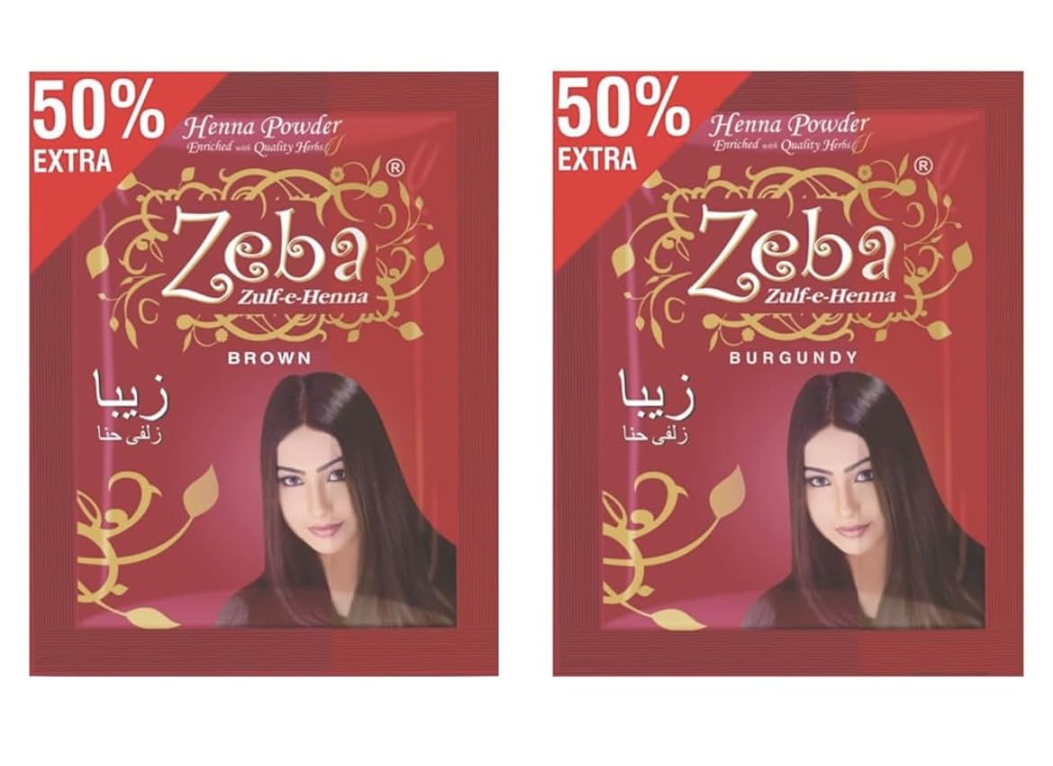 Zeba Zulf-e-Henna Hair Powder, Brown and Burgundy Shades, 50% Extra,"6+6" PACK OF 12 Sachet-picture-36