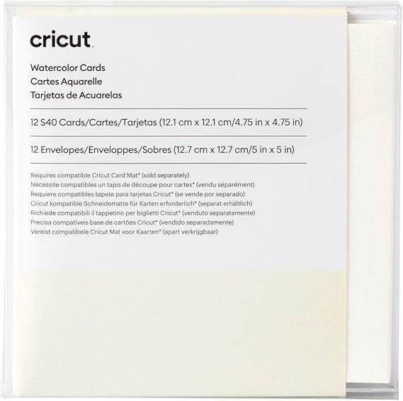 Cricut Joy Cartes Aquarelles | Ivoire | 12,1 cm x 12,1 cm (taille Cricut S40) | 12 pack | Pour une utilisation avec des marqueurs aquarelle Cricut et un tapis de carte