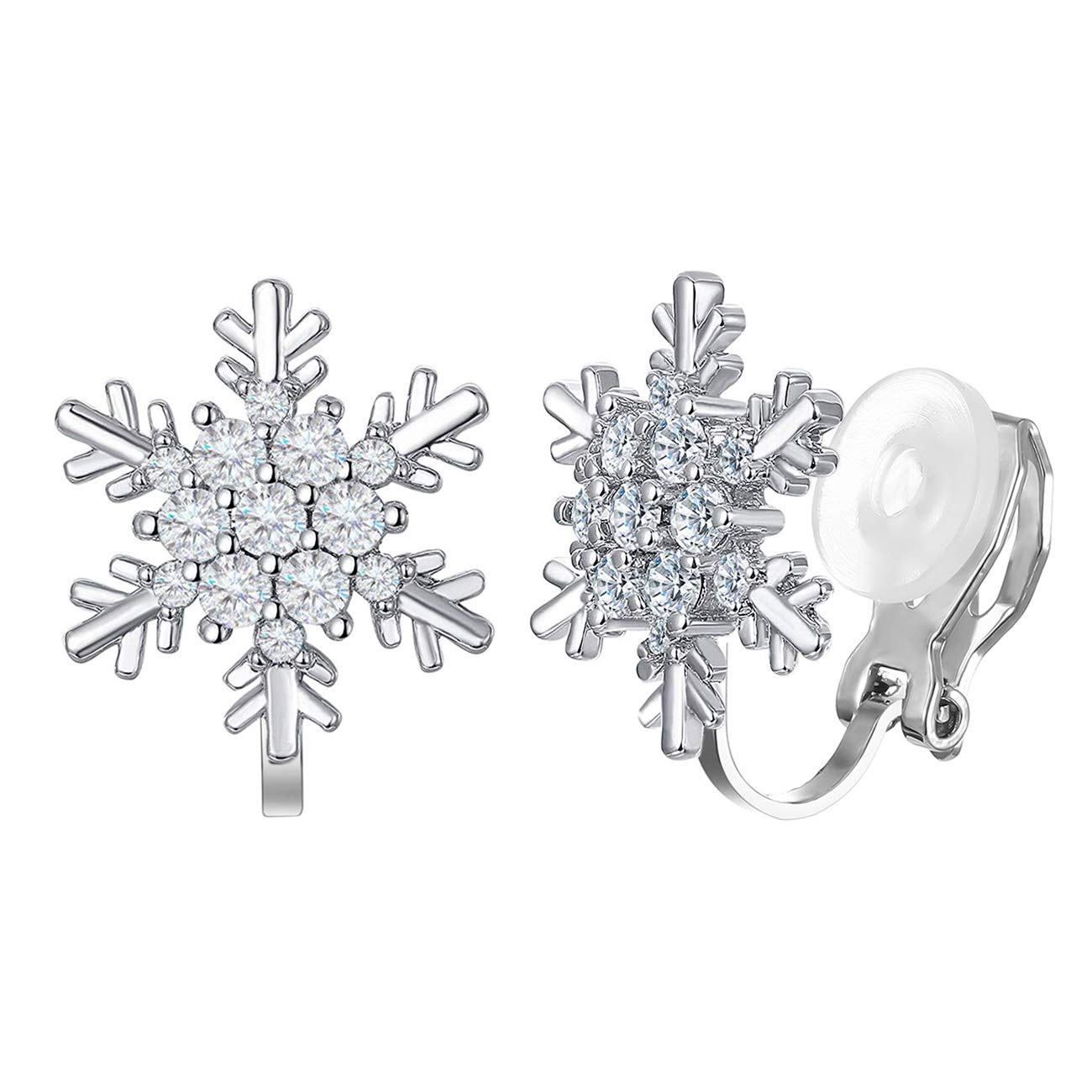 XGALBLA Clear Cubic Zirconia Crystal Snowflake Clip On Non Pierced Earrings For Women Girls