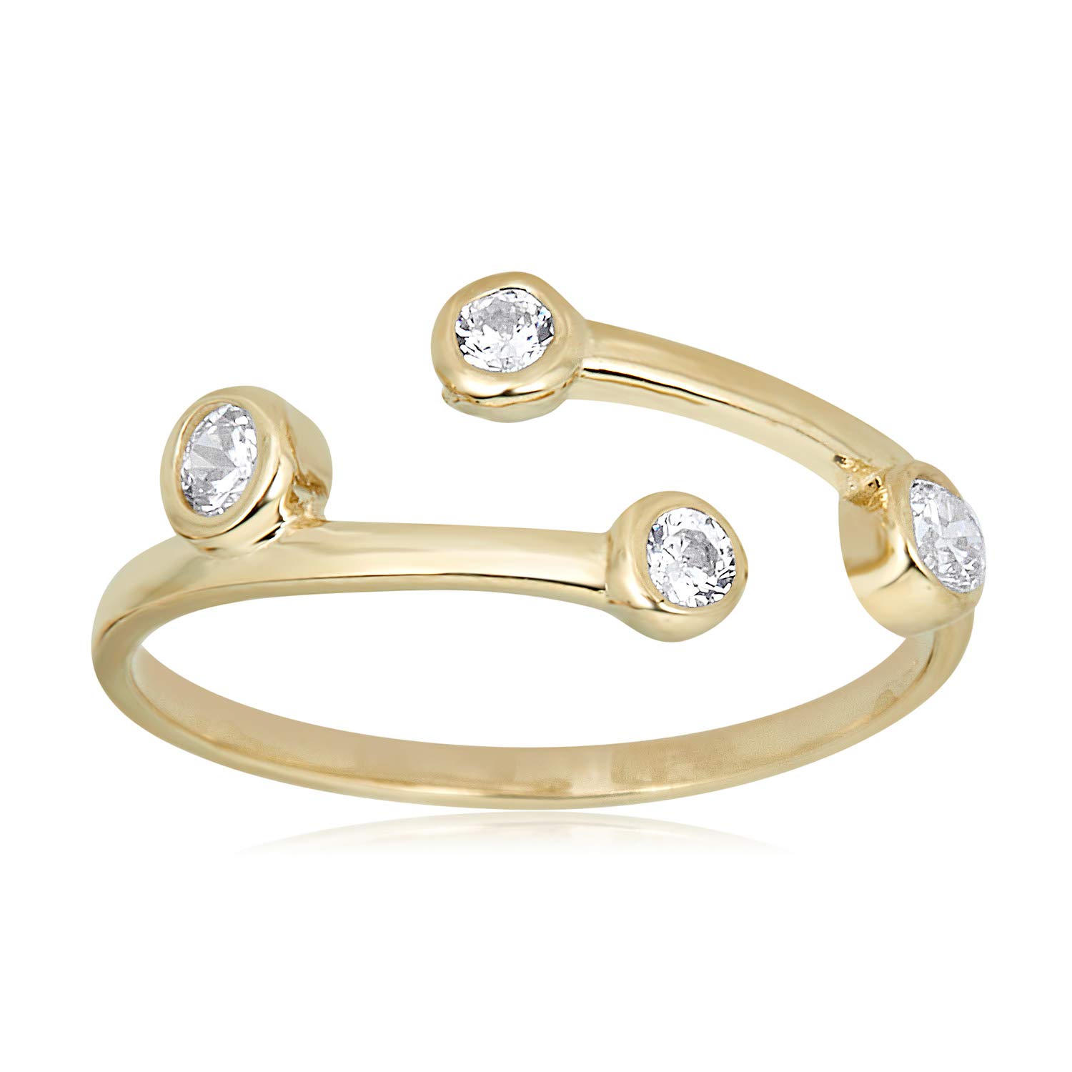 AVORA 10K Gold Adjustable Bypass Toe Ring with Bezel-set Simulated Diamond CZ