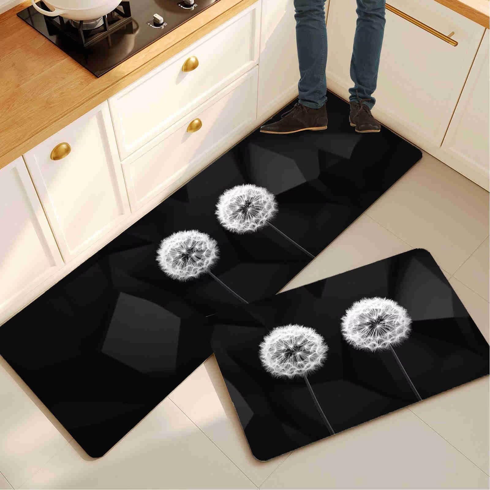 Alfombra cocina lavable antideslizante con diseño de dientes de león, superabsorbente de 2 piezas