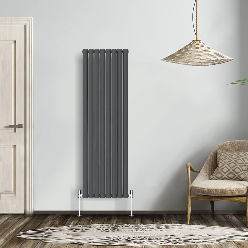NRG Modern Radiator Anthracite 1600x472mm Double Oval Panel Heater Interior Designer Vertical Bathroom Radiators
