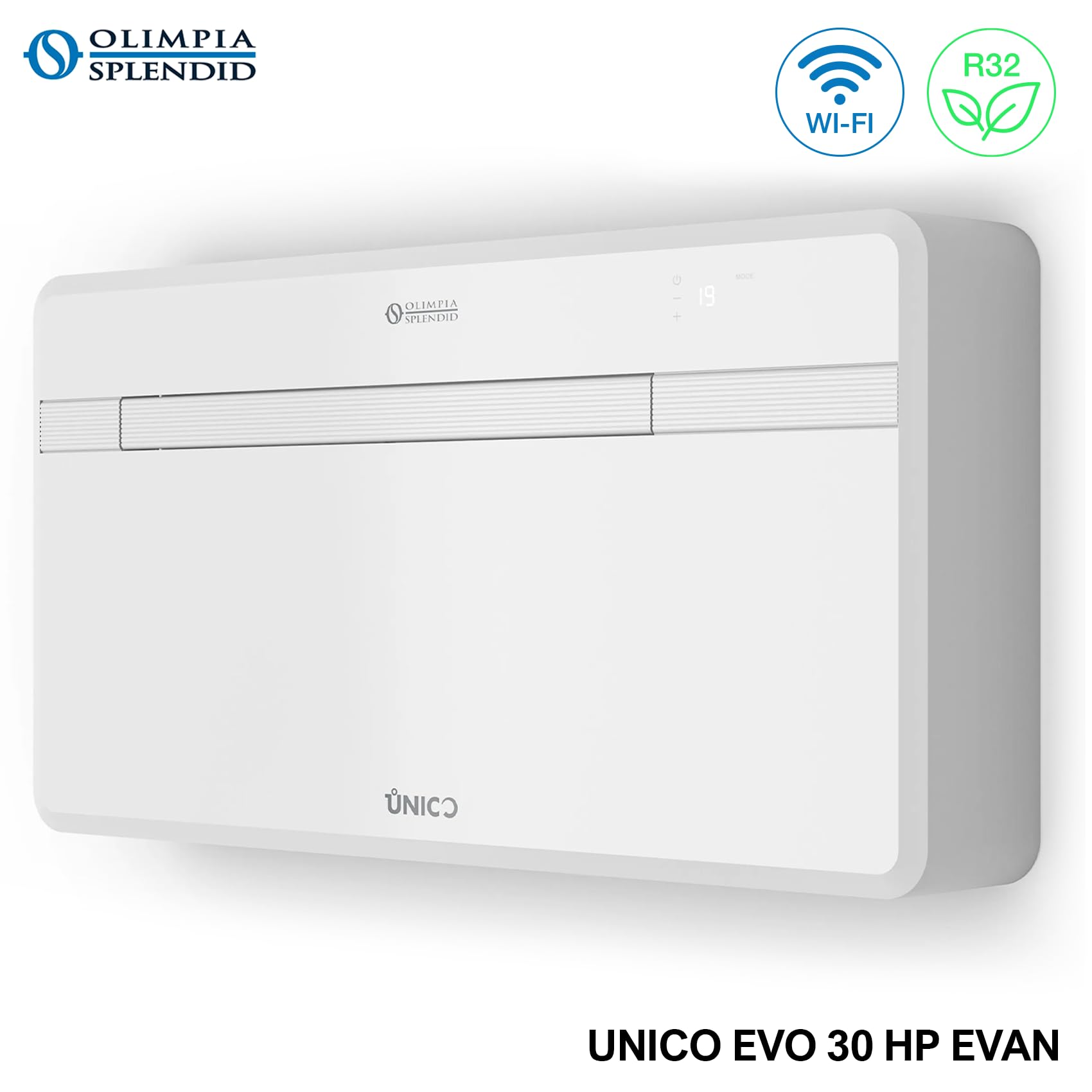 Olimpia Splendid Climatizzatore Inverter Monoblocco Unico Evo 30 HP Evan senza Unità Esterna, Versione con Pompa di Calore, Funzione Caldo/Freddo, Telecomando e WiFi - 02525