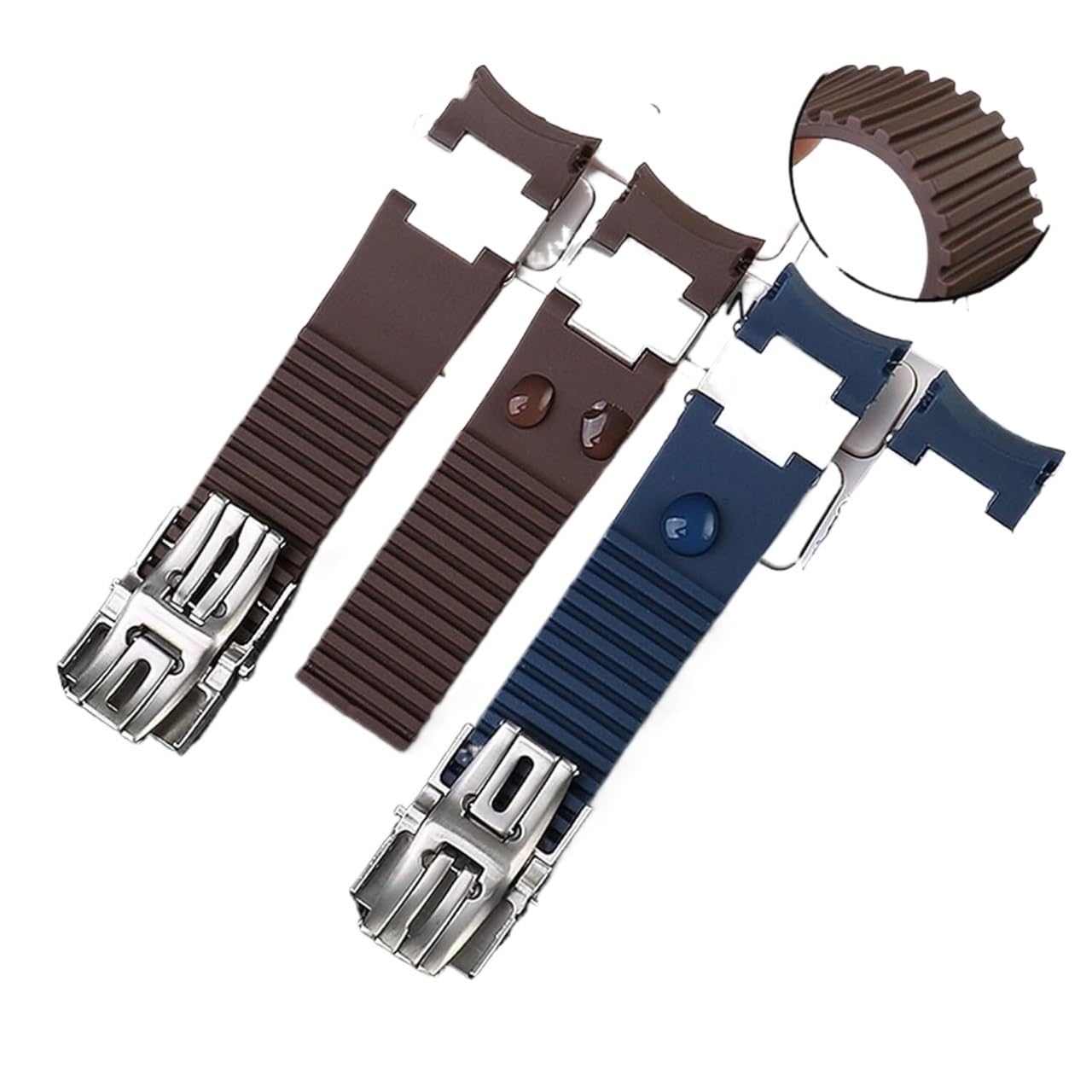 Correa de reloj, Correa, cierre, correa de caucho silicona con extremo curvo negro marrón azul cinturón impermeable 22 mm