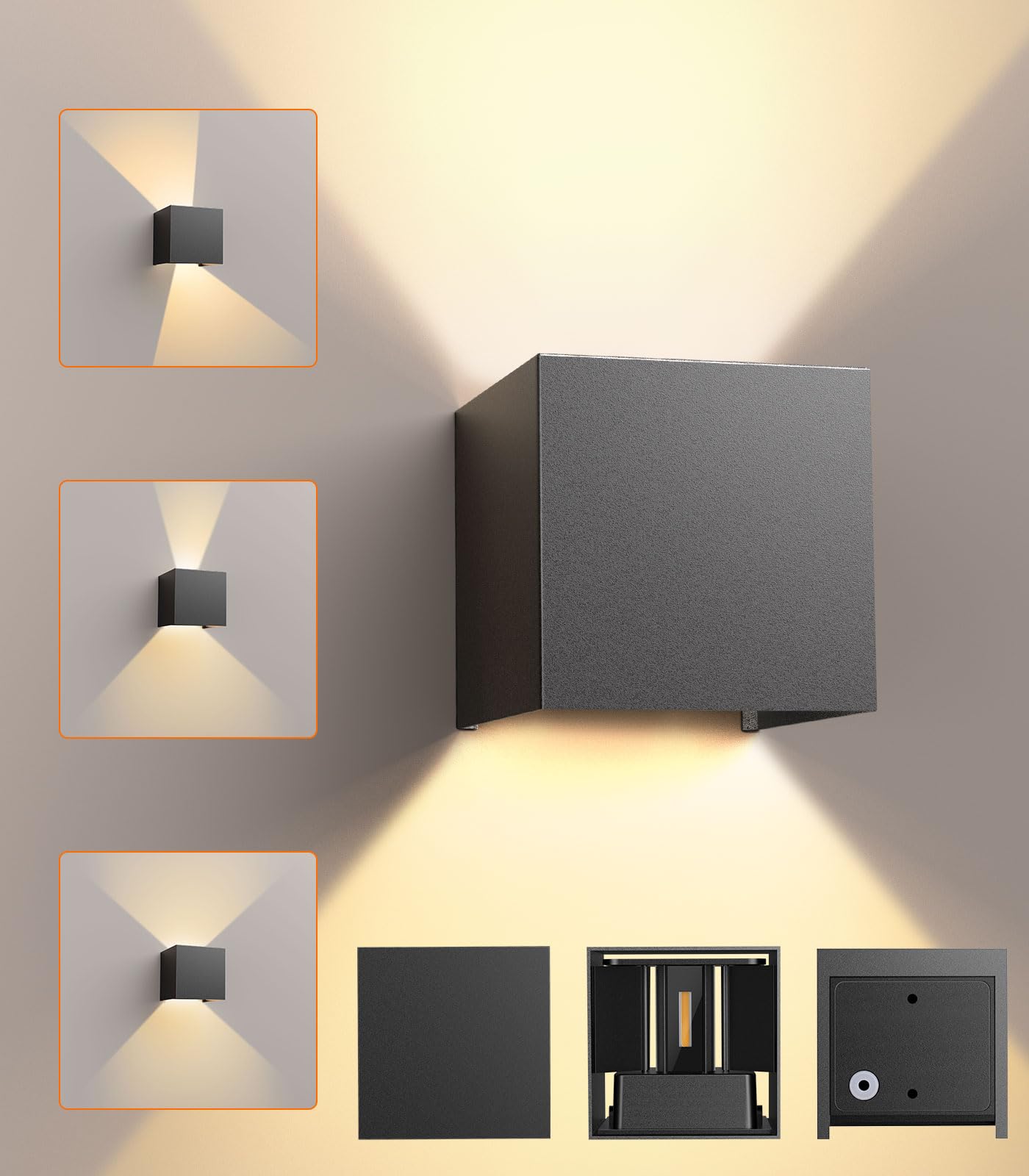 CLV Aplique Pared Exterior/Interior 12W, 1000LM Lamparas de Pared 3000K Blanco Cálido Apliques Led Interior Ángulo de haz Ajustable IP65 Impermeable para Dormitorio Pasillo Patio