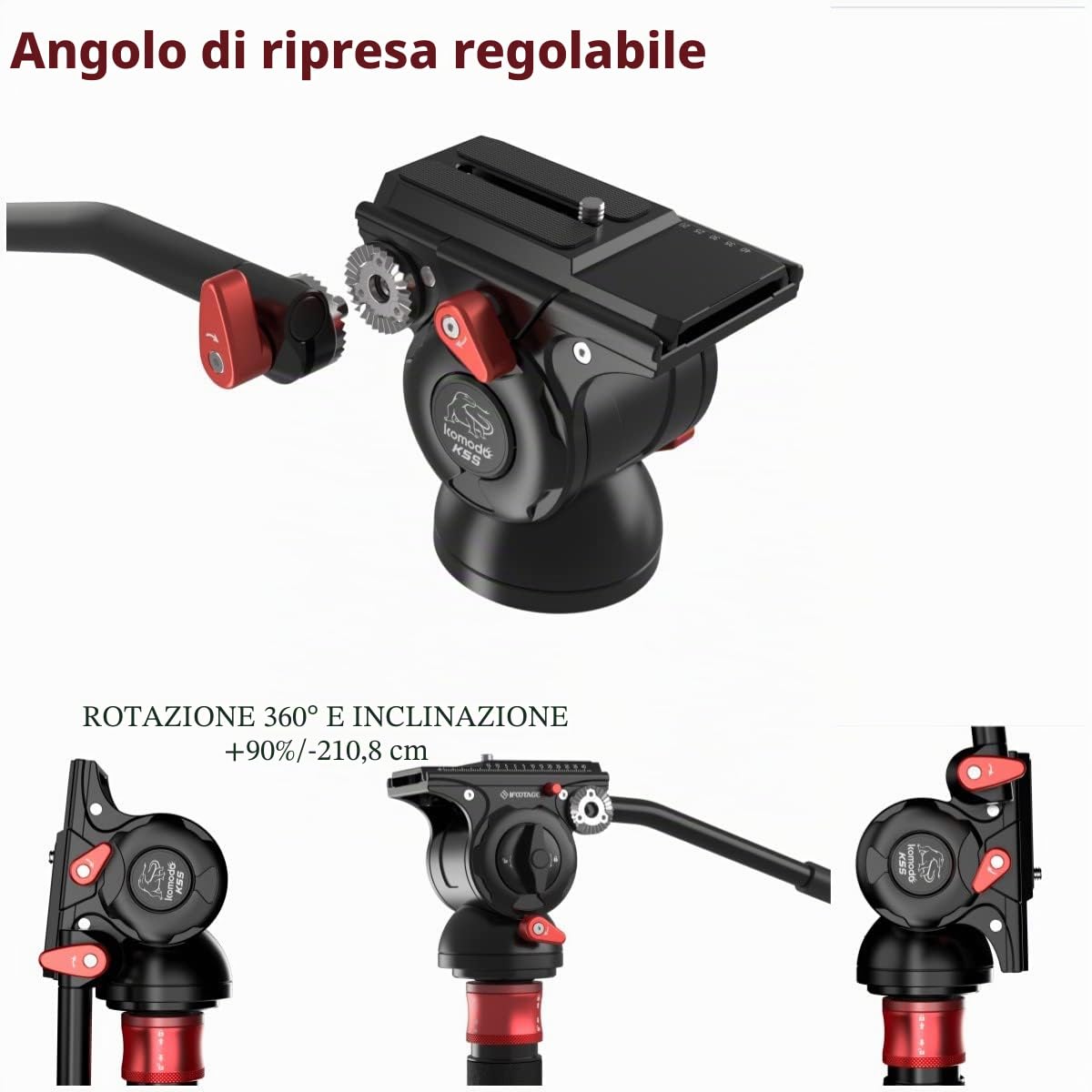 IFOOTAGE Testa Fluida Video Komodo K5S, Testa Fluida per Treppiede per Fotocamere con Piastra a Sgancio Rapido, per Fotografia Professionale, Creazione di Contenuti, Vlogging e Produzione Video