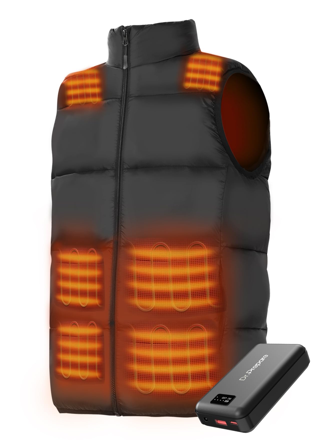 DR.PREPARE Chaleco Calefactable para Hombre y Mujer, Batería de 7,4 V 16000 mAh, 3 Niveles de Calefacción Doble Control 10 Zonas de Calentamiento Chaqueta Térmico para Esquí Pesca Senderismo Camping