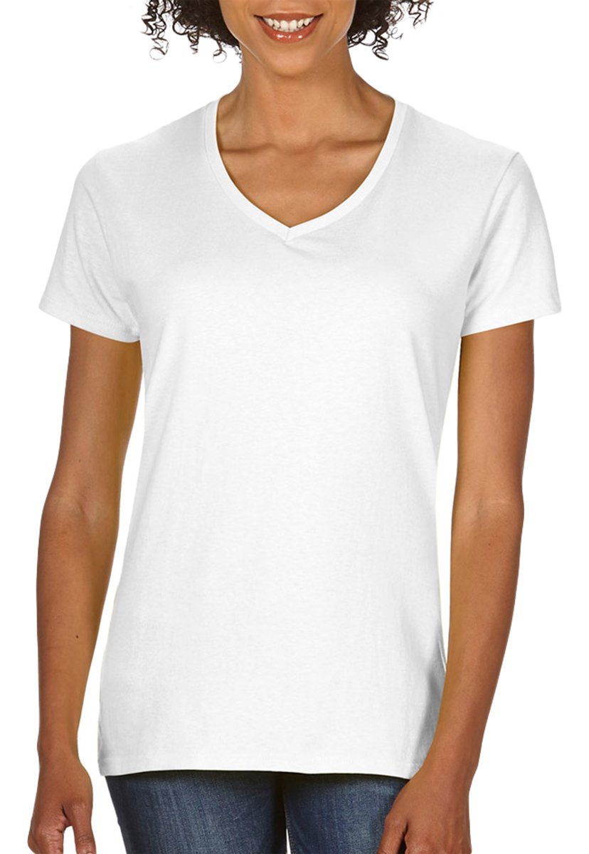 Gildan Women's V-Neck T-Shirt - White - 2XL
