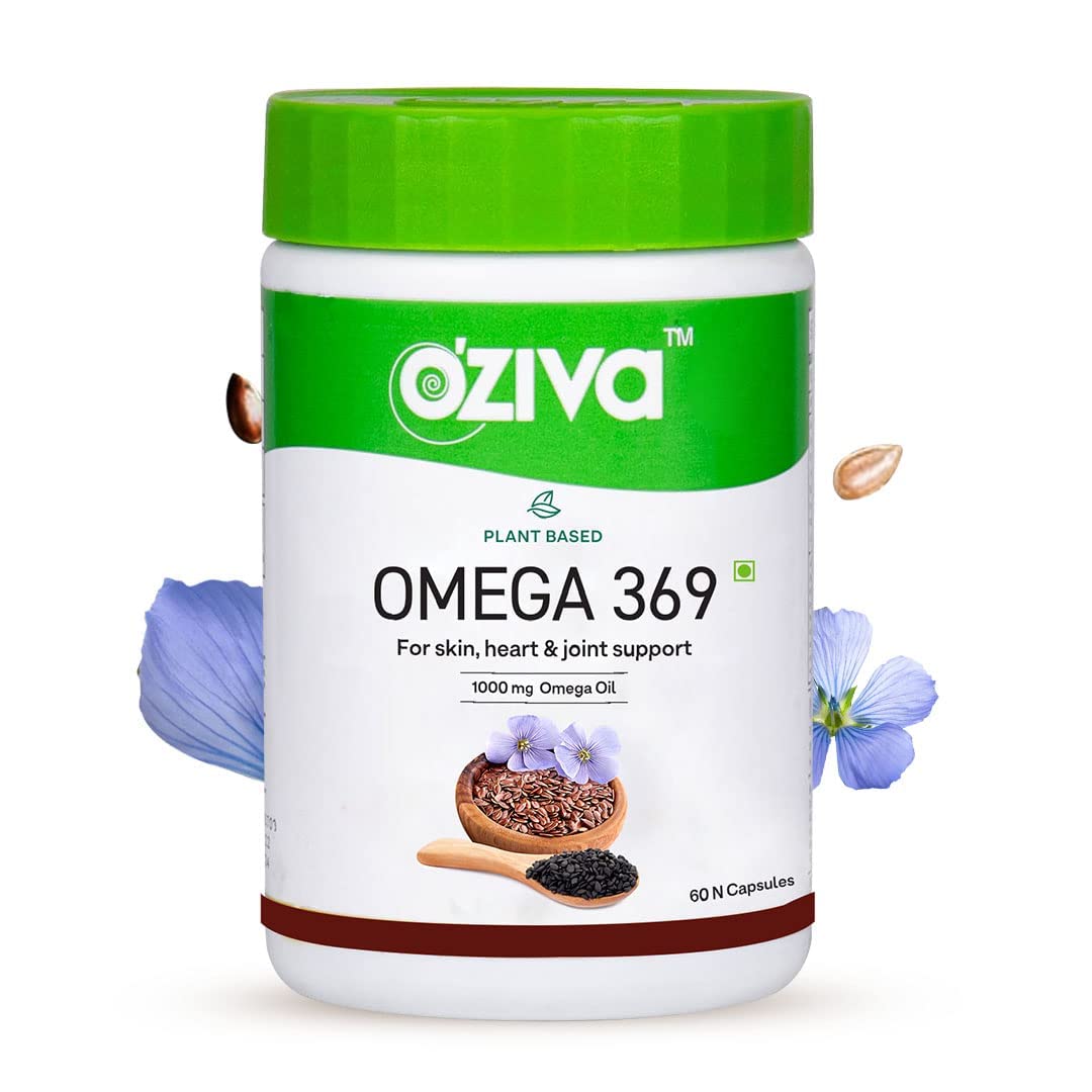 O.Ziva Plant Based Omega 3 6 9 Multivitamin Supplement for Men & Women (1000 mg Vegan Omega Oil Concentrate with Flaxseed & Blackseed Oil) Fatty Acids (Omega 3 6 9, 60 Capsules)