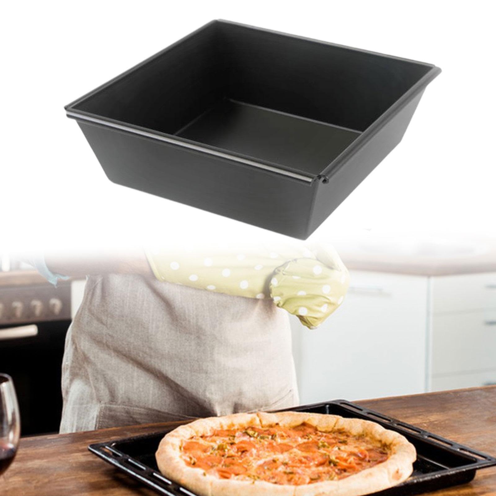 Bothyi Rectangular Pizza Pan, Deep Dish Pizza Tray, Heavy Duty Aluminum Alloy Pre Seasoned Bakeware Cake Baking Sheet, 10inch