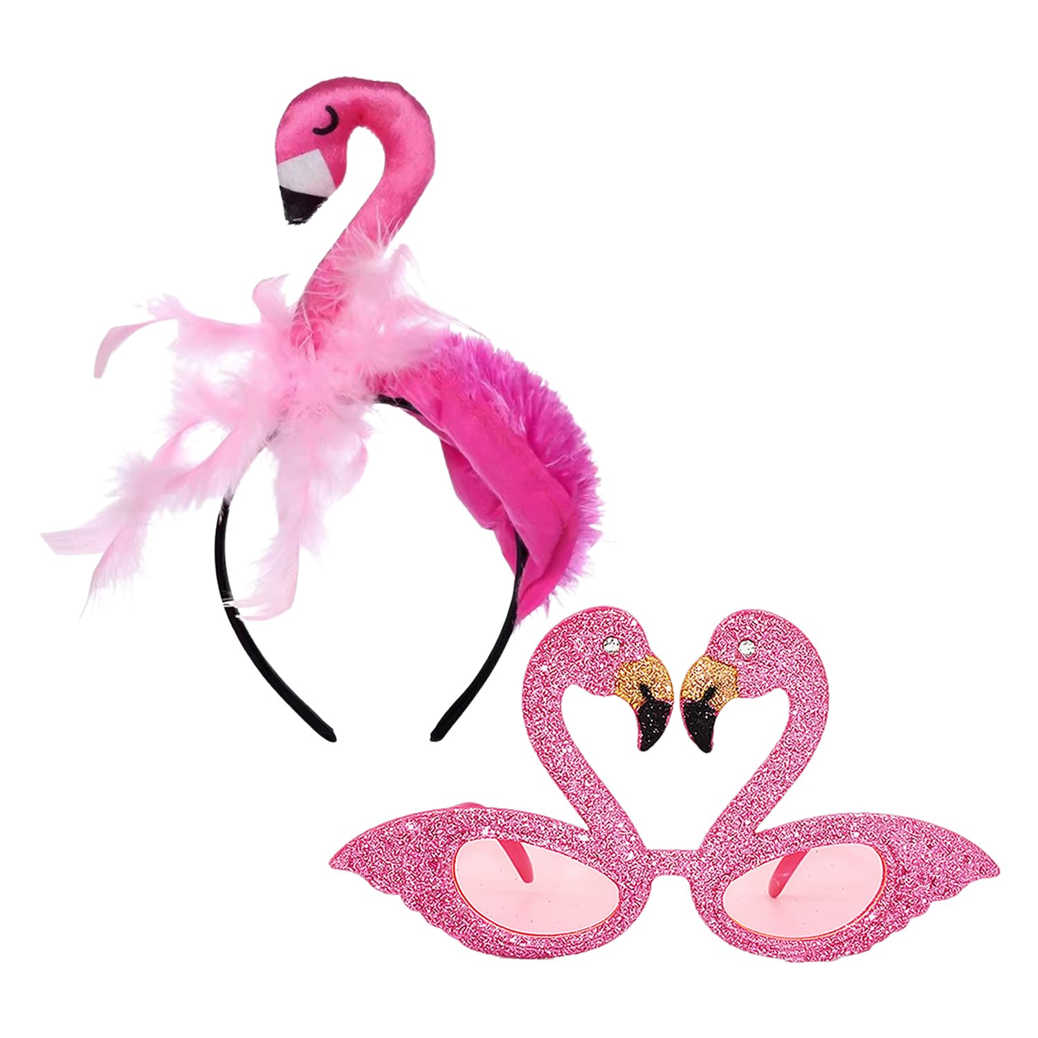 MEMOFYND 1 Piece Flamingo Headband, 1 Piece Flamingo Glasses, Flamingo Headband For Women, Cute Plush Hair Accessories, Party Flamingo Decoration, Clothing Accessories