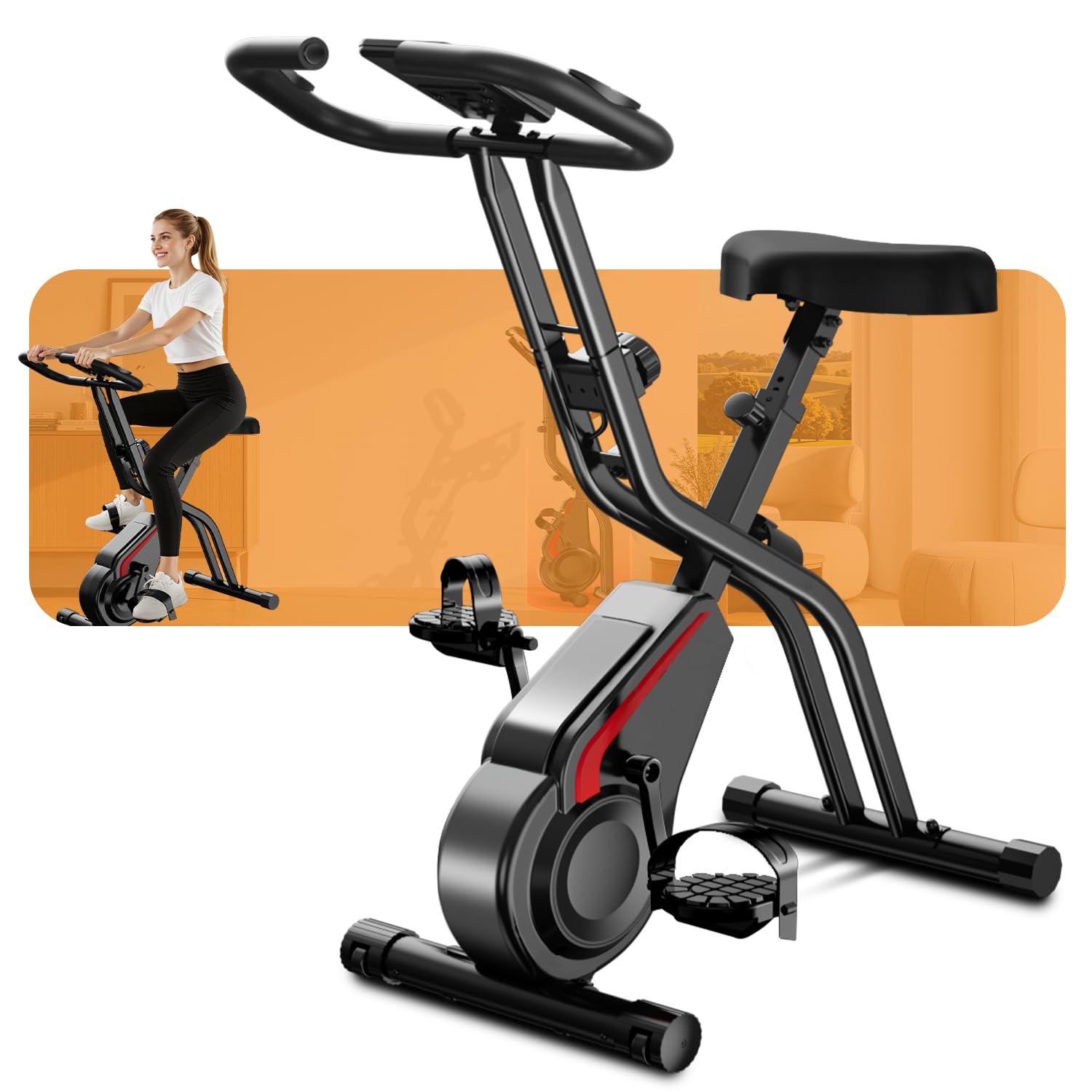 LONTEK Bicicleta estática plegable, 5 en 1 Bicicleta spinning profesional | con Resistencia Magnética de 16 Niveles, Bicicleta estatica plegable para el hogar Bici de Sala con Asiento Cómodo