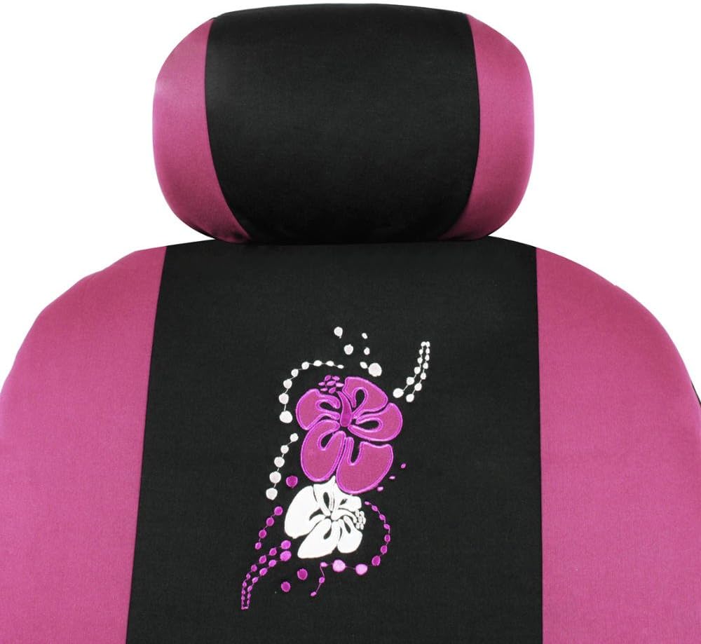BDK SC-452-PK Pink Hawaiian Floral Design Seat Covers for Car, SUV - Car Accessory, W/Belt Pad, Steering Cover by 1 Pack, Pink Hawaiian Flower