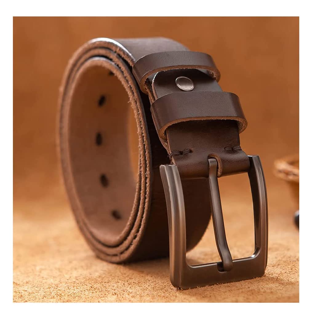 Cinturón 100% de Cuero de Vaca para Hombre, Cinturones Casuales de 38MM de Largo y Ancho Ajustable con Cinturones de Hebilla de una Sola Punta para el Trabajo y los Negocios