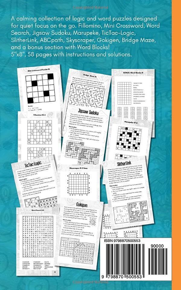 Travel-Sized Puzzles for Adults: A lightweight book with a great mix of logic challenges, including Jigsaw Sudoku and Skyscraper. 10 types of fun ... with mostly medium to hard difficulty levels. - Image 2
