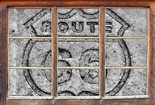 Stil.Zeit Monocrome, Route 66 Windows en 3D Regarder, Taille Sticker Mural ou de Porte: 62x42cm, Stickers muraux, Sticker Mural, décoration Murale Cover