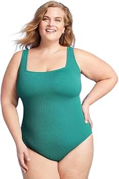 Kona Sol Women's Pucker Textured Square Neck Full Coverage