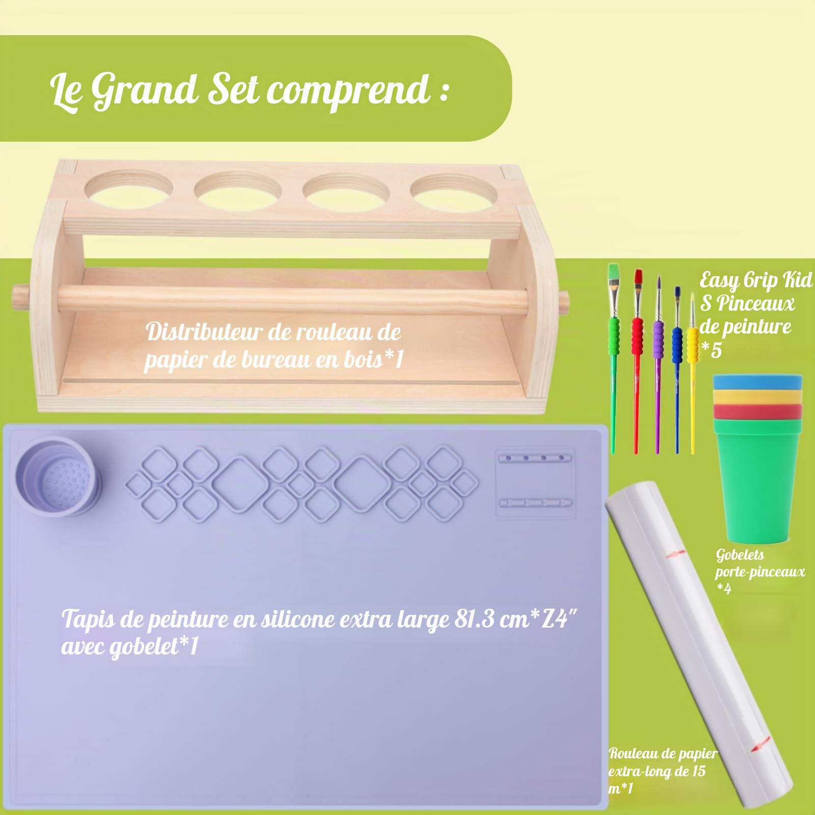 Chevalet d'art pour Enfants,Rouleau de Papier pour Enfants Pinceau de Peinture pour Enfants, Table d'art pour Enfants Rouleau de Papier pour Enfants Set Premium (Violet)