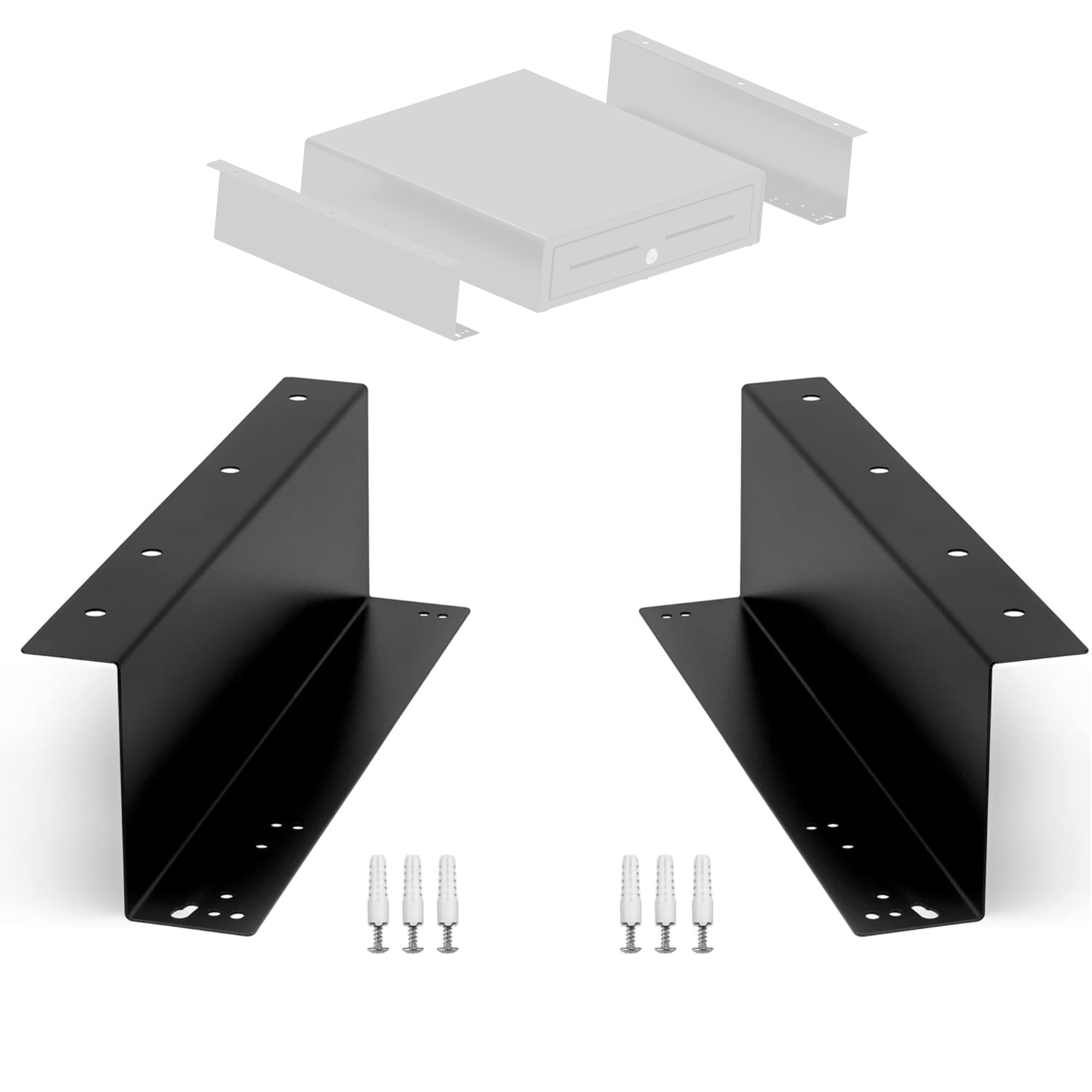 Support de Montage sous Comptoir pour Tiroir-Caisse - 2x Supports pour Tiroir de 41x41cm, Installation Facile, Acier Robuste, Fixation pour Caisse Enregistreuse et Systèmes POS