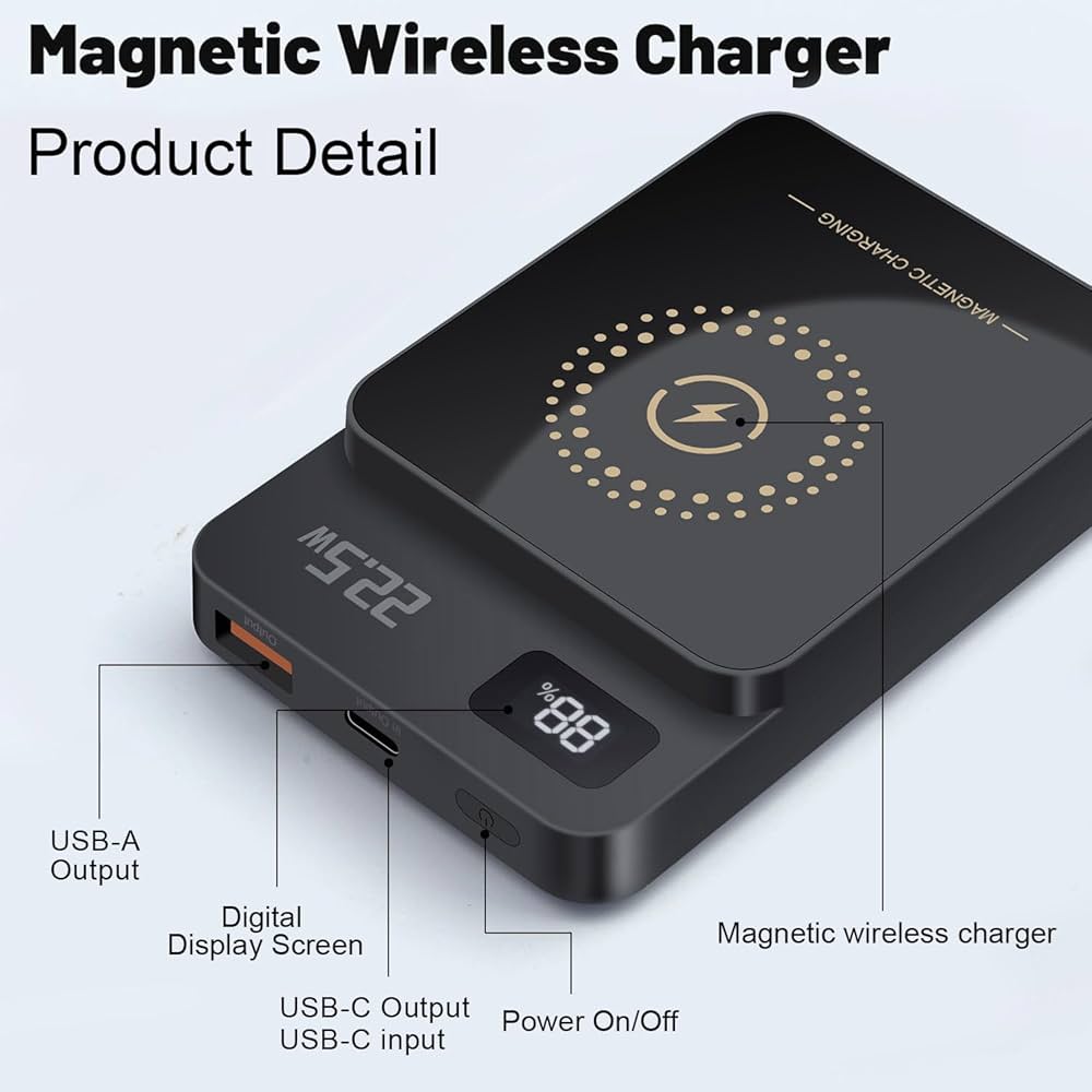 Amazon.com: 22.5W Power Bank, 10000mAh 15W Magnetic Wireless
