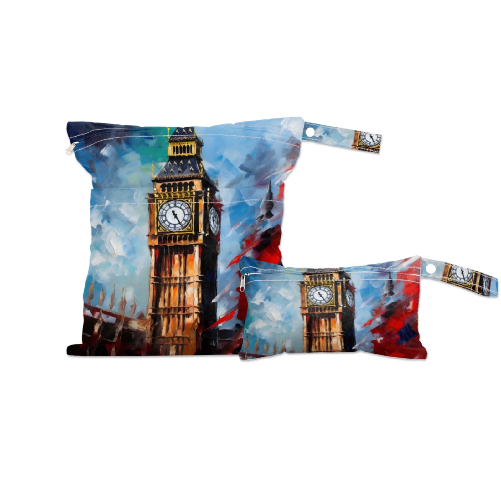 GzLeyigou 2 Set Big Ben Watercolor Wet Dry Bags for Baby Cloth Diapers Reusable Storage Bag for Travel,Beach,Pool,Daycare,Stroller,Gym,Laundry,Dirty Clothes,Swimsuits & Wet Clothes, Wet Bag