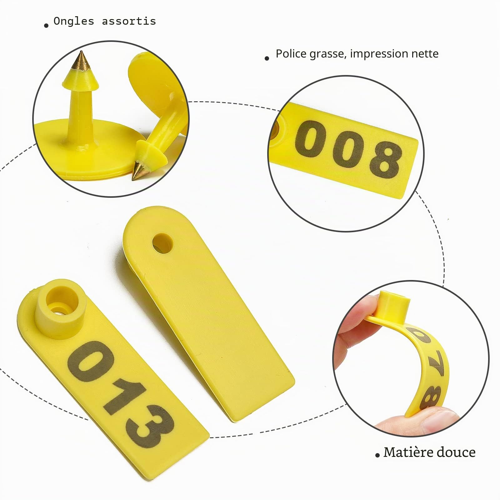 WUBAO Lot de 50 boucles d'oreilles d'identification pour animaux de compagnie en cuivre de type laser pour chèvre/mouton/agneau Jaune
