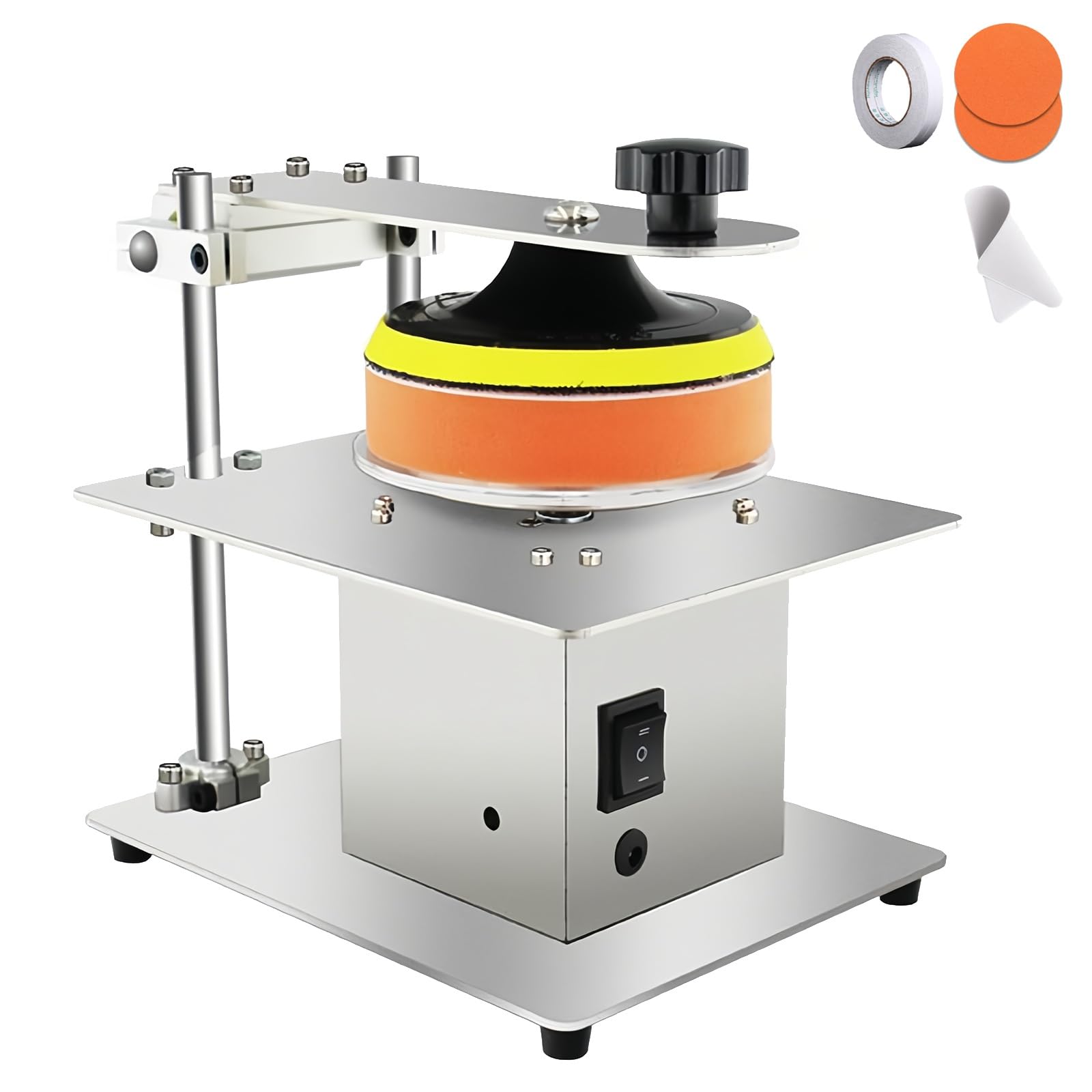Macchina per la pulizia della riparazione dei dischi, levigatrice elettrica da banco da 200 W con 2 cotone lucidante, velocità regolabile 1000-6000 giri/min per CD DVD riparazione graffi e recupero